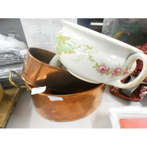 2095 - 2 Decorative polished copper troughs & 2 onyx ashtrays plus Victorian bowl