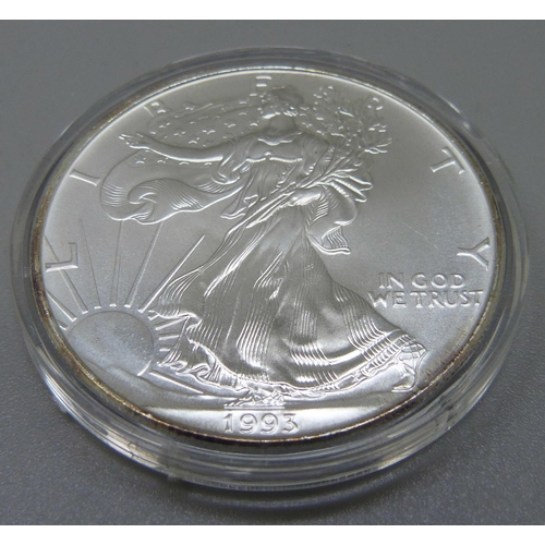 1040 - A USA 1oz fine silver one dollar coin, 1993