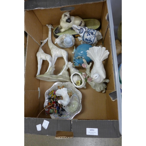 1051 - Three boxes of mixed china, stone and metalware **PLEASE NOTE THIS LOT IS NOT ELIGIBLE FOR POSTING A... 