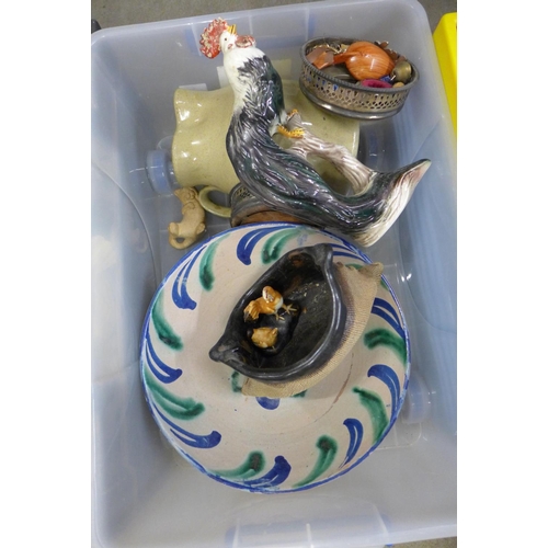 1051 - Three boxes of mixed china, stone and metalware **PLEASE NOTE THIS LOT IS NOT ELIGIBLE FOR POSTING A... 