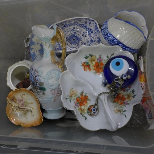 1052 - Three boxes of mixed china, oriental Middle-Eastern and British **PLEASE NOTE THIS LOT IS NOT ELIGIB... 