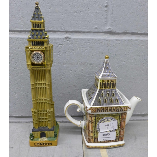 1060 - A Sadler Big Ben teapot and a model of Big Ben **PLEASE NOTE THIS LOT IS NOT ELIGIBLE FOR POSTING AN... 