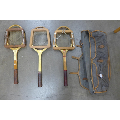 1062 - Three 1960's tennis racquets including Wilson and Dunlop Maxply **PLEASE NOTE THIS LOT IS NOT ELIGIB... 