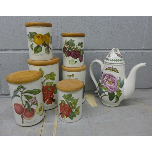 1063 - Six Portmeirion storage jars and a coffee pot **PLEASE NOTE THIS LOT IS NOT ELIGIBLE FOR POSTING AND... 