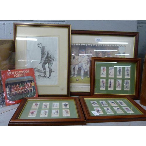 1076 - Golf and football related items including cigarette cards, framed pictures, a football programme, et... 