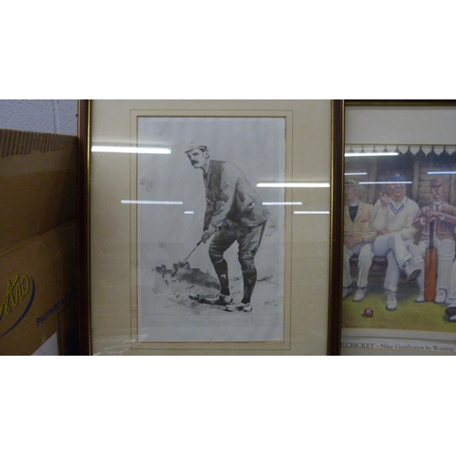 1076 - Golf and football related items including cigarette cards, framed pictures, a football programme, et... 