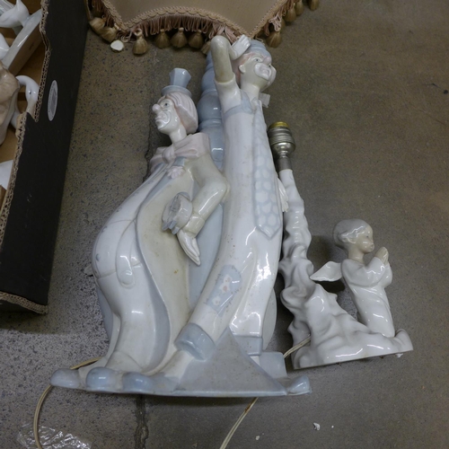 1082 - A collection of Nao figures, a Lladro lamp and one other lamp **PLEASE NOTE THIS LOT IS NOT ELIGIBLE... 