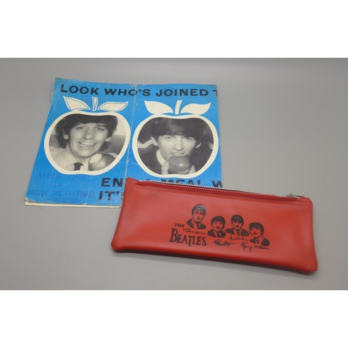 665 - The Beatles original Apple Club advert, a/f and pencil case