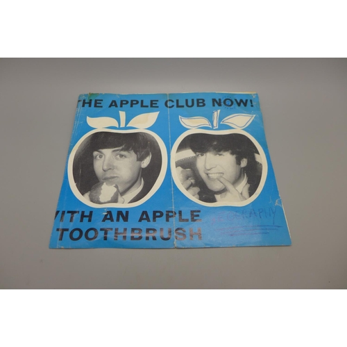 665 - The Beatles original Apple Club advert, a/f and pencil case