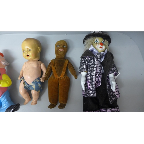 683 - An Armand Marseille doll, one other vintage Norah Wellings doll and a collection of clown dolls