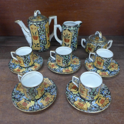 700 - A five setting German coffee set, marked Boseck Handmalerei