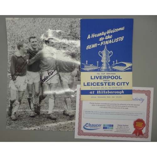 707 - A 1963 FA Cup semi-final programme and a signed photo of Gordon Banks and David Gibson, with certifi... 