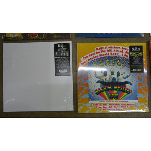 709 - The Beatles; six sealed LP records, re-issues and first editions including White Album, No. 1's, Sgt... 