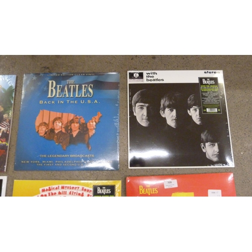 709 - The Beatles; six sealed LP records, re-issues and first editions including White Album, No. 1's, Sgt... 