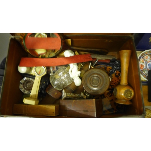 722 - A case of assorted items, binoculars, treen, etc.