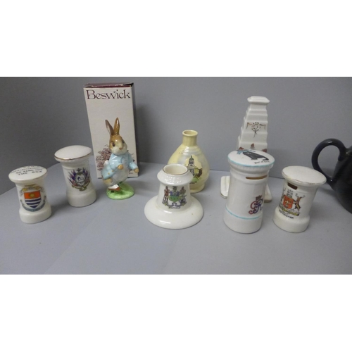 724 - A collection of mixed china including a Wade Andy Capp teapot, toast rack, salt and pepper shakers, ... 