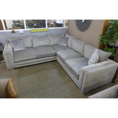 1347 - An Oakland Mao Mao aluminium velvet and studded two piece corner sofa