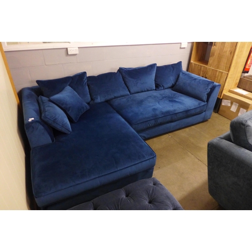 1377 - A deep ocean blue velvet LHF corner sofa