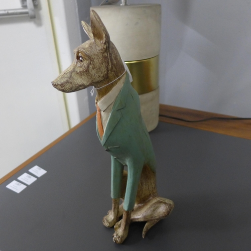 1391 - A sitting wooden dog in a blue jacket, H 33cms (2965510)   #