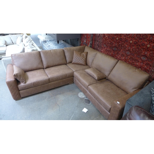 1499 - A dark tan upholstered corner sofa