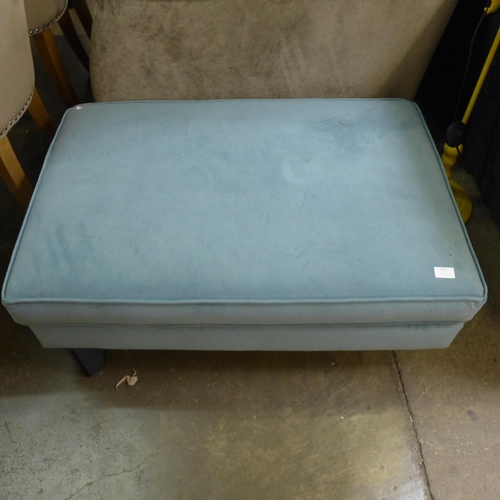 1522 - A sky blue velvet footstool with black oak feet