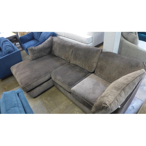 1529 - A Holmes earth upholstered LHF corner sofa with black oak feet