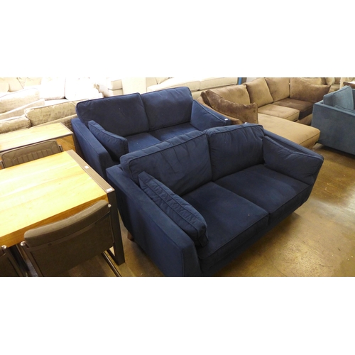 1537 - A pair of Vincent deep ocean blue two seater sofa with washed oak feet