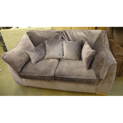 1543 - A periwinkle upholstered two seater with oak feet