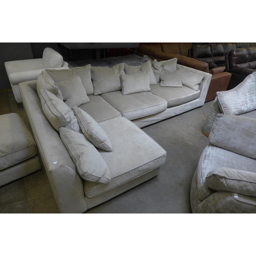 1557 - A champagne velvet LHF corner sofa and footstool