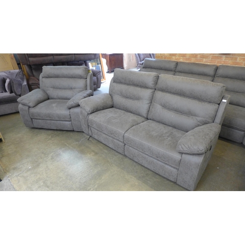 1563 - An Alexander fossil grey power reclining three seater sofa and armchair