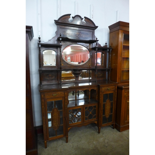 101 - An Edward VII marquetry inlaid rosewood mirrorback side cabinet