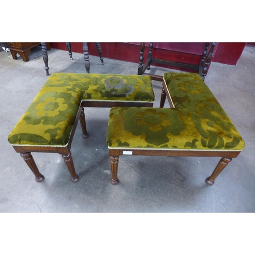 14 - A pair of William IV oak and fabric upholstered corner stools