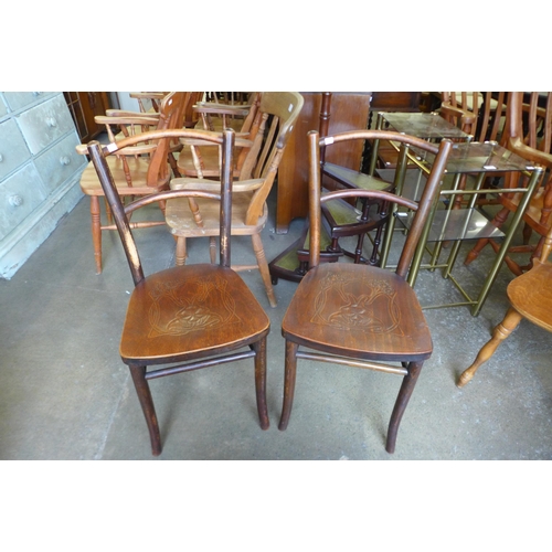 172 - Three bentwood chairs and two others