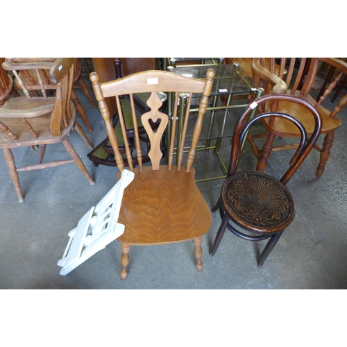 172 - Three bentwood chairs and two others