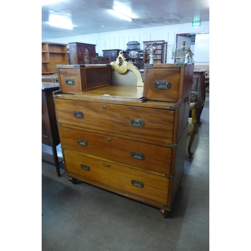 20 - A Victorian teak and brass mounted military campaign chest