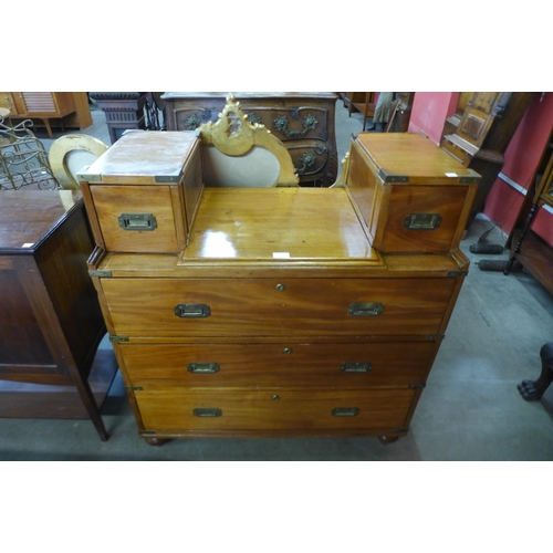 20 - A Victorian teak and brass mounted military campaign chest