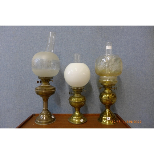 279 - Three Victorian brass oil lamps