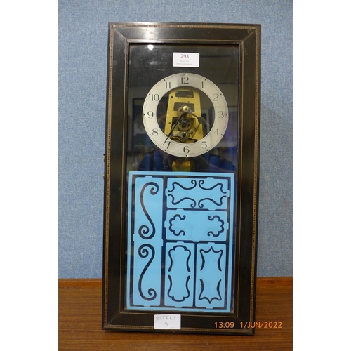 293 - An ebonised and brass inlaid wall clock