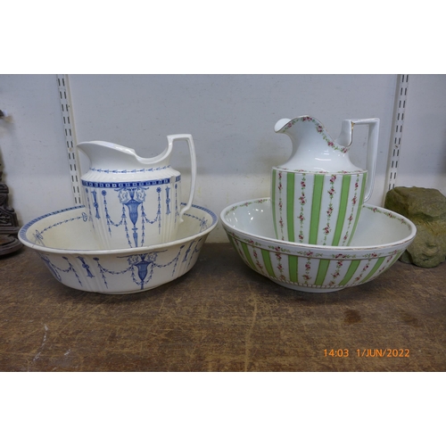 324 - Two porcelain wash jugs and bowls, one Winton and Minton, both a/f