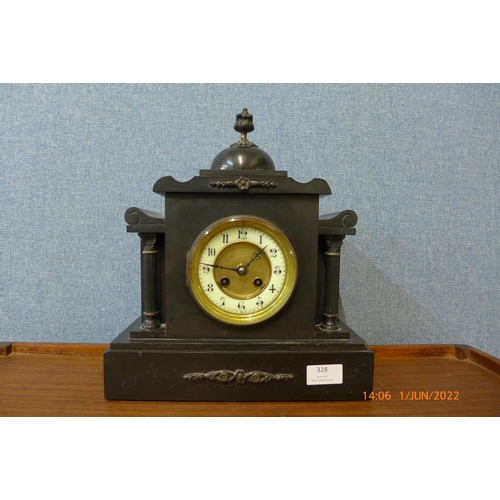 328 - A 19th Century marble and slate mantel clock