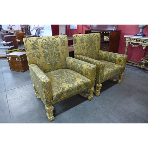 39 - A pair of French Louis XV style giltwood and upholstered armchairs