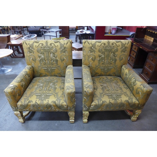 39 - A pair of French Louis XV style giltwood and upholstered armchairs