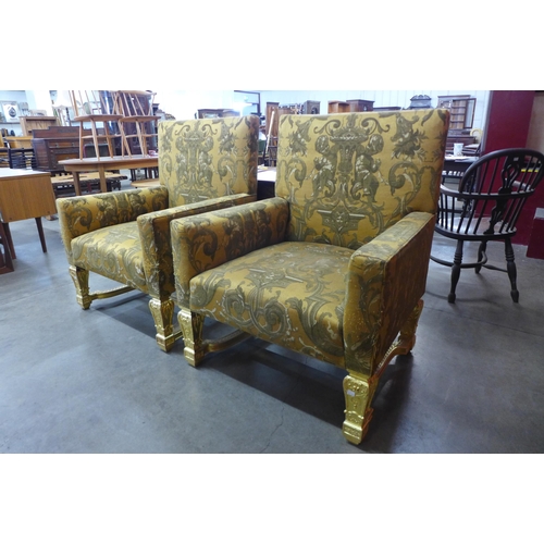 39 - A pair of French Louis XV style giltwood and upholstered armchairs