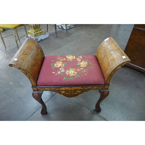 43 - A small 19th Century Dutch marquetry inlaid rosewood window seat