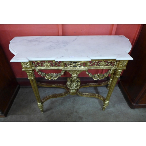 5 - A French Louis XV style giltwood and marble topped console table