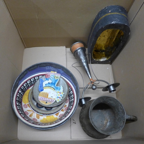 1062 - A collection of items including a metal jug, vase, candlestick, bowls, etc. **PLEASE NOTE THIS LOT I... 