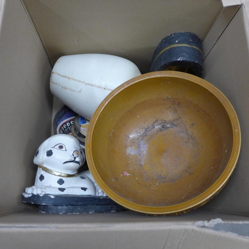 1062 - A collection of items including a metal jug, vase, candlestick, bowls, etc. **PLEASE NOTE THIS LOT I... 