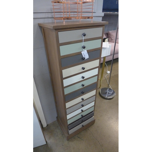 1349 - A loft pine wood sage multi-coloured thirteen drawer unit (76-52295)   #