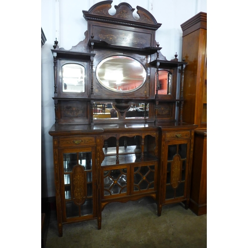 129 - An Edward VII marquetry inlaid rosewood mirrorback side cabinet