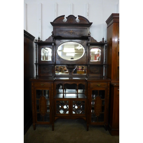 129 - An Edward VII marquetry inlaid rosewood mirrorback side cabinet